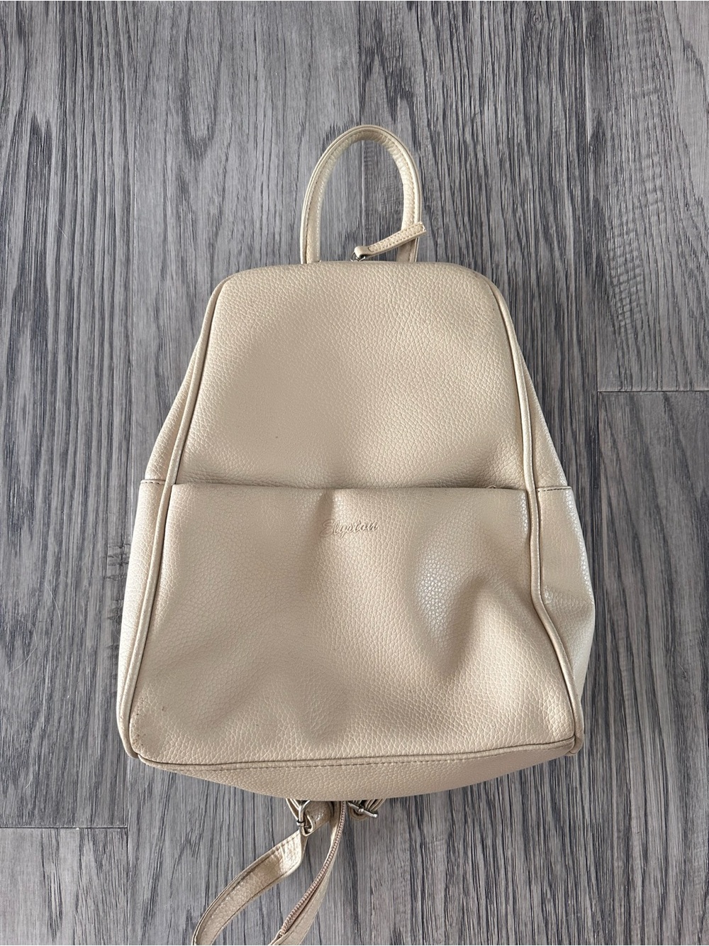 Faux Leather Backpack Tote in Beige - Women's Bag